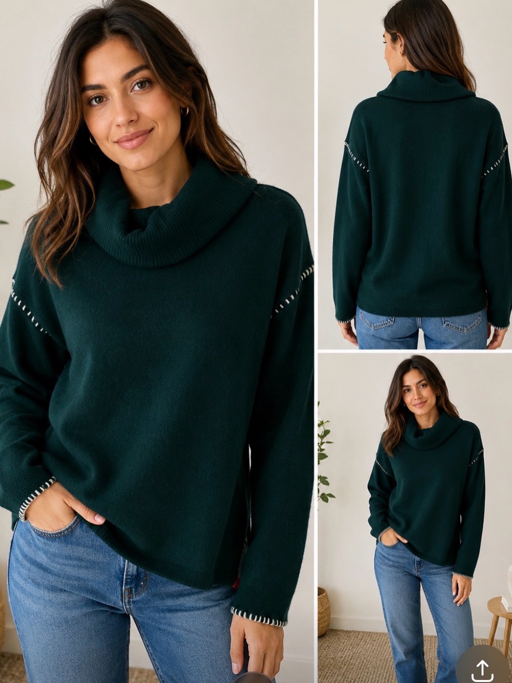 Johnny Was Dark Emerald Green Cowl Neck Sweater | Size M